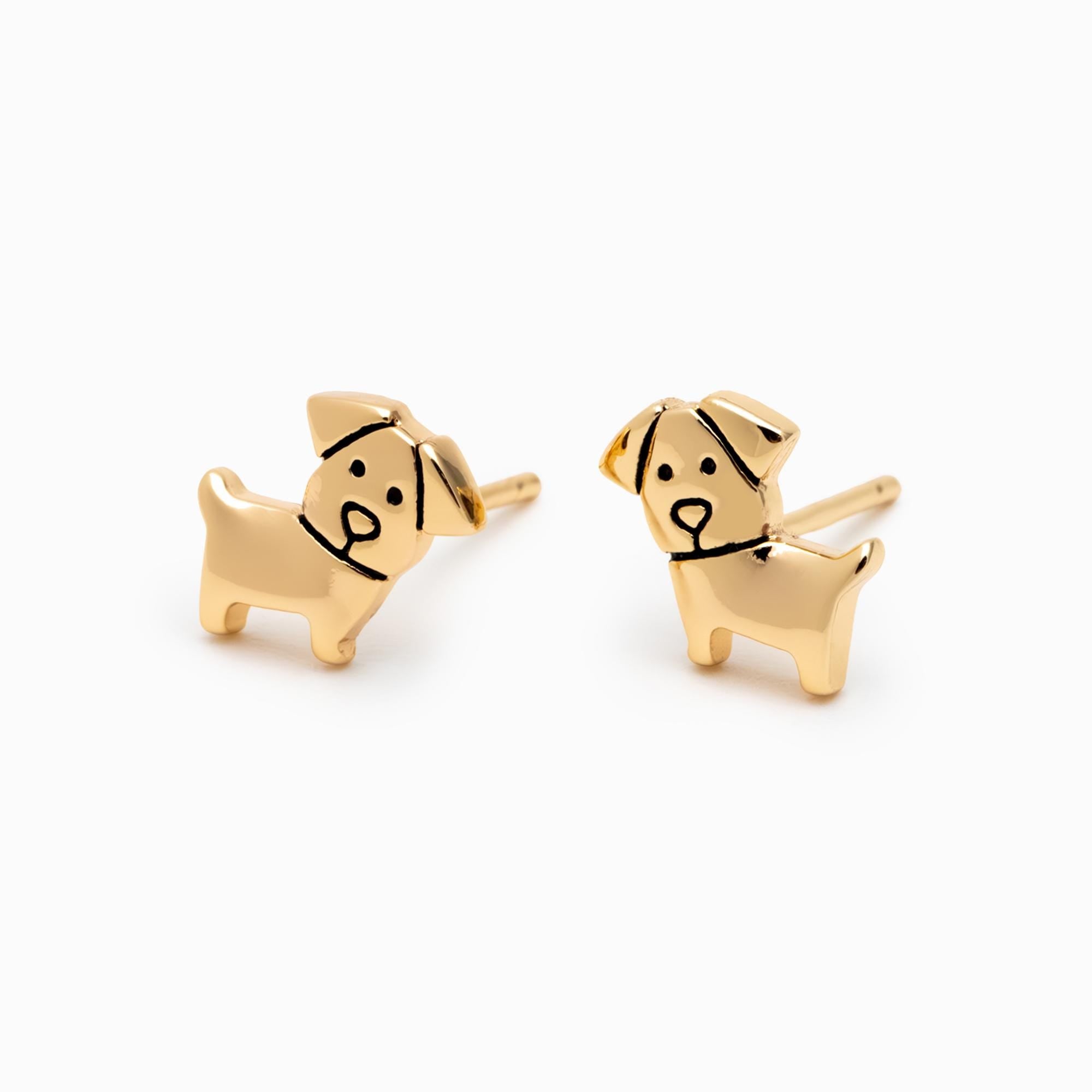 10pcs Gold Brushed Dog Earrings, Gold Plated Brass, Cute Animal Stud Earrings (GB-4595)